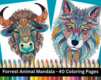 Mandala Tiere Wald Malseiten: Detaillierte Wildtier Muster - Sofortiger Download, druckbare PDF & JPG, Natur inspirierte Entspannungskunst