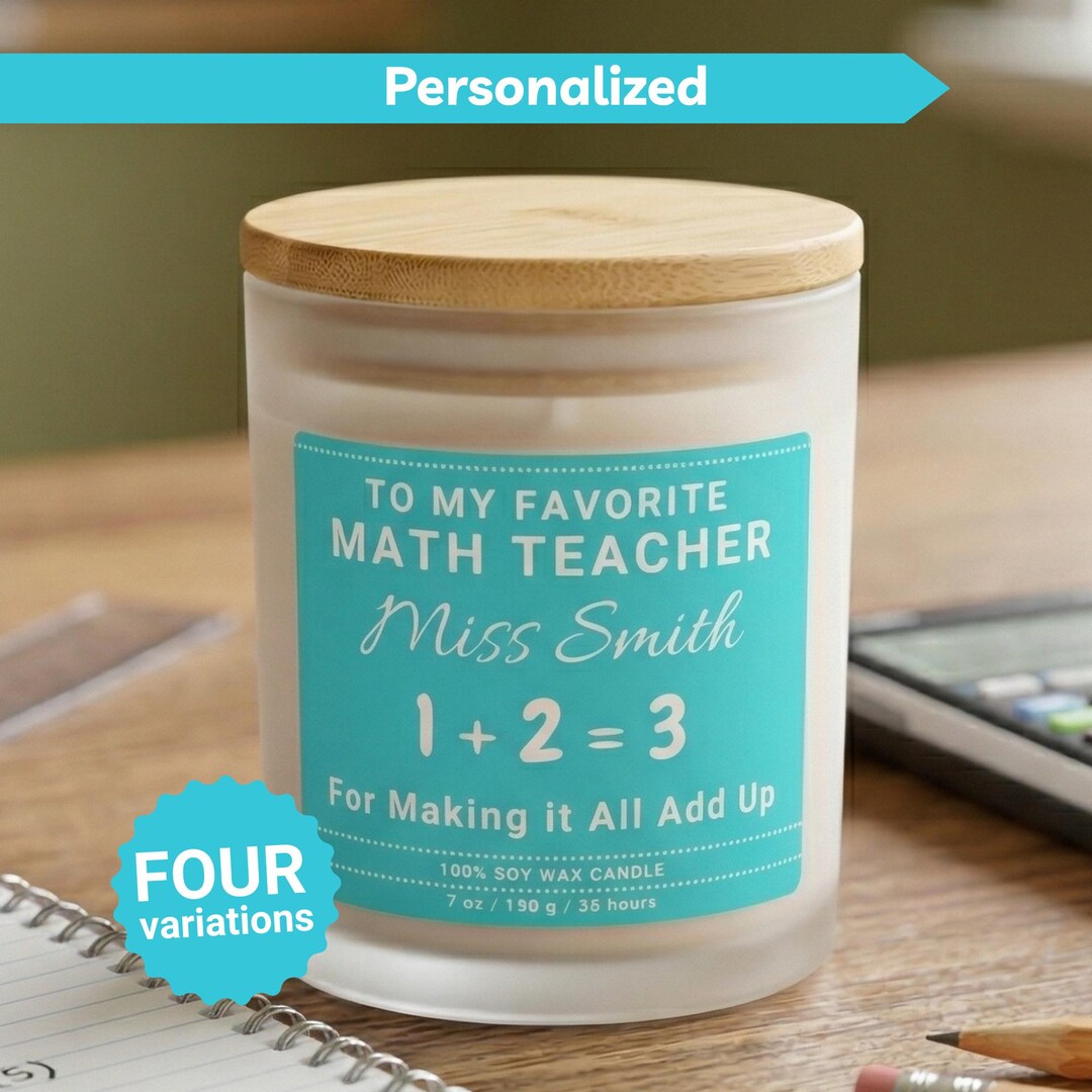 Favorite Math Teacher Candle Gift, Personalized Teacher Candle, Custom ...