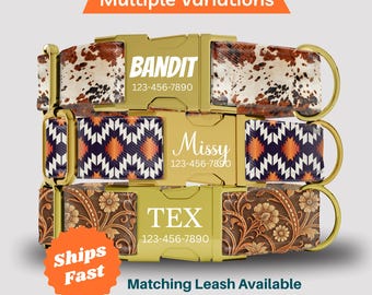 Personalized Collar Custom Dog Collar: Western Cowhide Style - Adjustable, Durable Leather for Small to Large Dogs