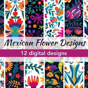 Colorful mexican floral designs| 12" x 12" flower patterns | 12 digital downloads | printable digital jpg and pdf files