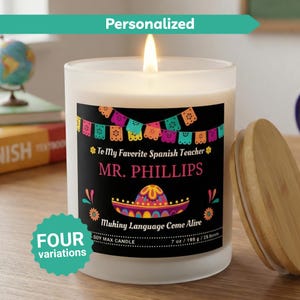 Favorite Spanish Teacher Candle, Personalized Teacher Gift, Custom Name Candle, Spanish Teacher Appreciation Gift, Teacher Thank You Gift