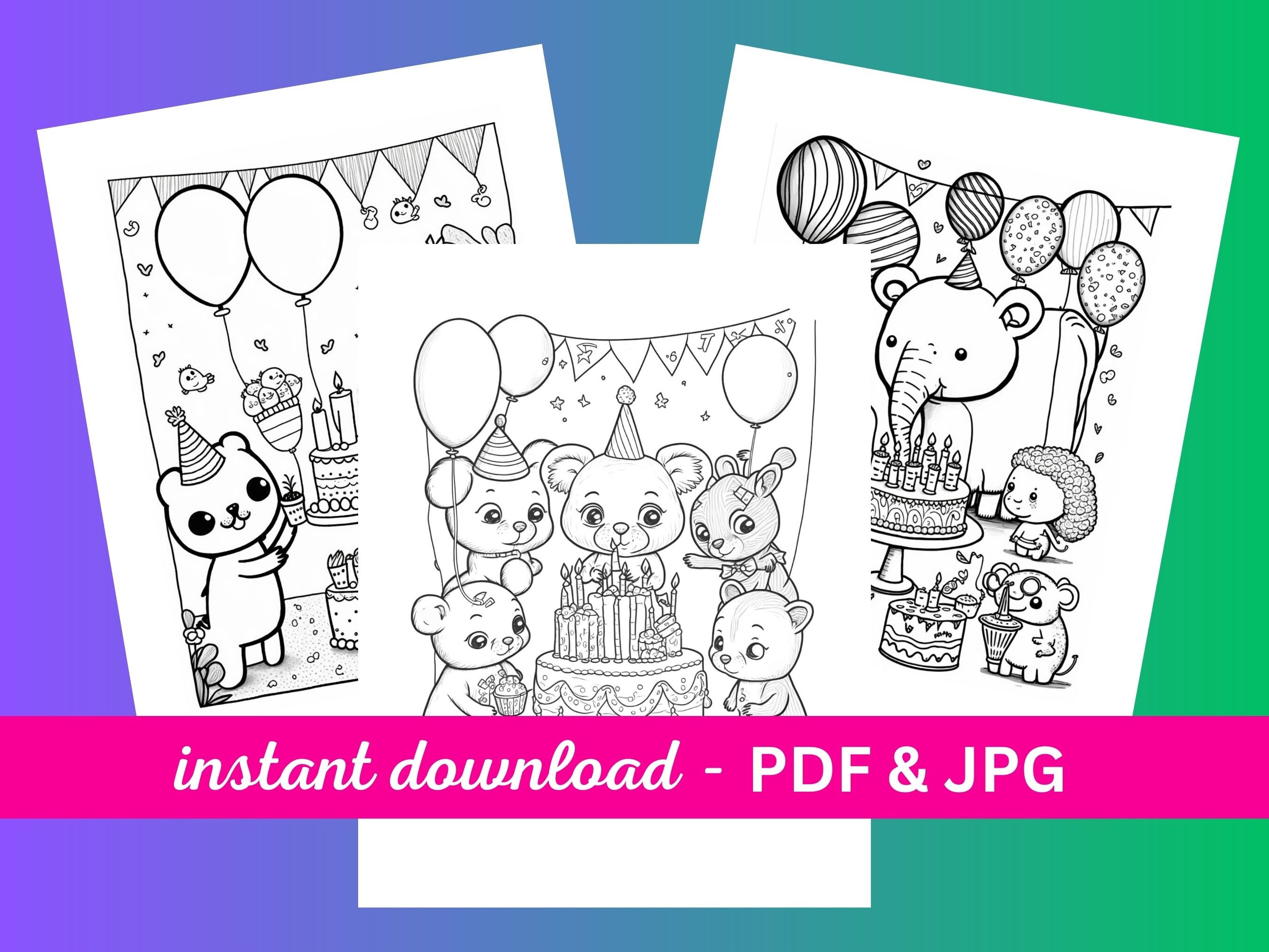 Animal Birthday 40 Coloring Pages Cute Coloring Book 40 Coloring Pages