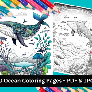 Whimsical ocean life coloring pages | adult coloring book | 40 digital coloring pages | printable pdf & jpg download