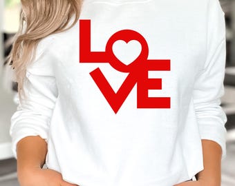 Heart Sweatshirt Crewneck Pullover: Retro Love Design, Unisex Red Cotton-Poly Blend (S-3XL, Everyday Wear)