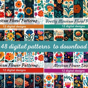 Mexican floral pattern bundle | printable 12" x 12" jpg designs | 48 instant flower downloads | colorful digital tiles