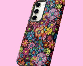 Beaded Phone Case for iPhone and Samsung: Floral Pattern - Durable Dual Layer, Wireless Charging Compatible