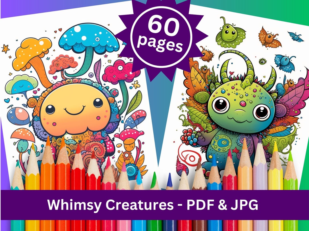 Whimsy Creatures Coloring Book: 60 Printable Pages (PDF & JPG) - Etsy