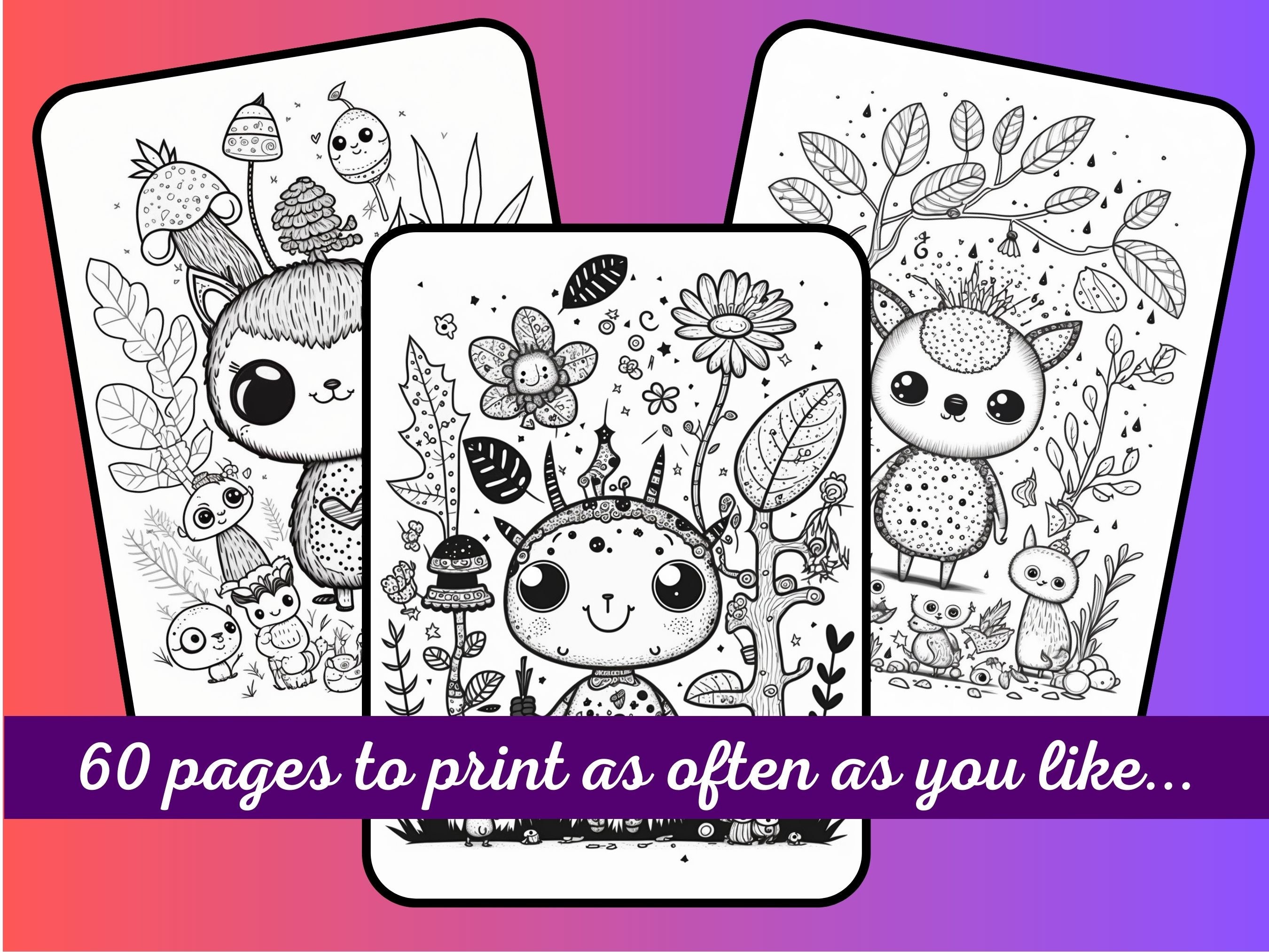 Whimsy Creatures Coloring Book: 60 Printable Pages (PDF & JPG) - Etsy