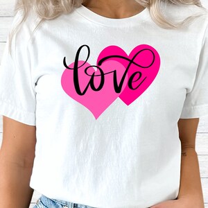 Love Heart T-Shirt | Pink Hearts Tee |  Bella Canvas 3001 Unisex |  Short Sleeve Tshirt | Valentines Tshirt