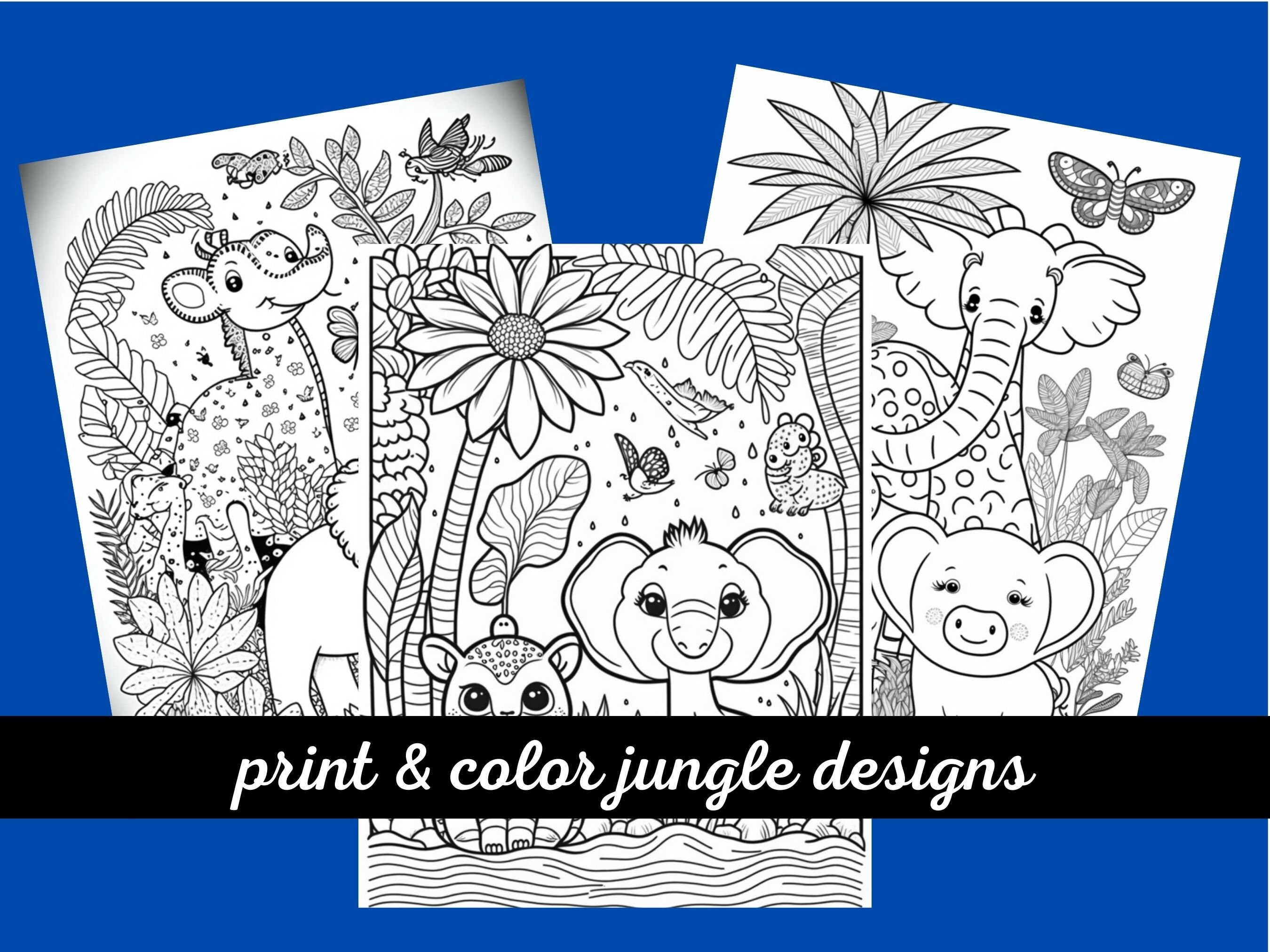 Libro para colorear de animales de la selva: 50 páginas imprimibles ...