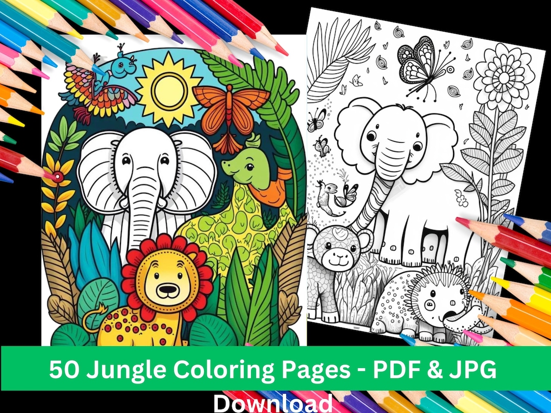 Libro para colorear de animales de la selva: 50 páginas imprimibles ...