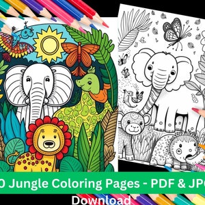 Jungle Animals to Color | Animal Coloring Book | 50  Coloring Pages | Printable PDF & JPG Instant Download