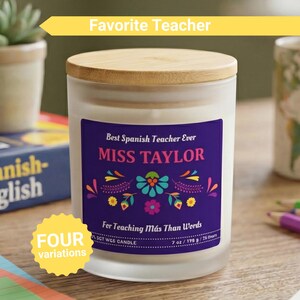 Best Spanish Teacher Ever Candle, Personalized Teacher Gift, Custom Name Candle, Spanish Teacher Appreciation Gift, Teacher Thank You Gift