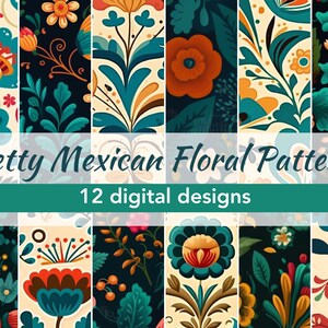 Mexican flower patterns | 12" x 12" digital designs | 12 digital pattern downloads | printable jpg & pdf files