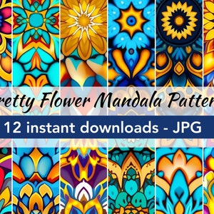 Colorful flower mandala patterns | printable 12" x 12" files | jpg & pdf designs | 12 instant downloads | digital projects