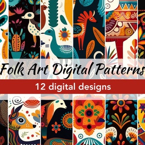 Folk Art Animal Patterns: 12&quot; JPG & PDF Designs (12 Pattern Downloads)