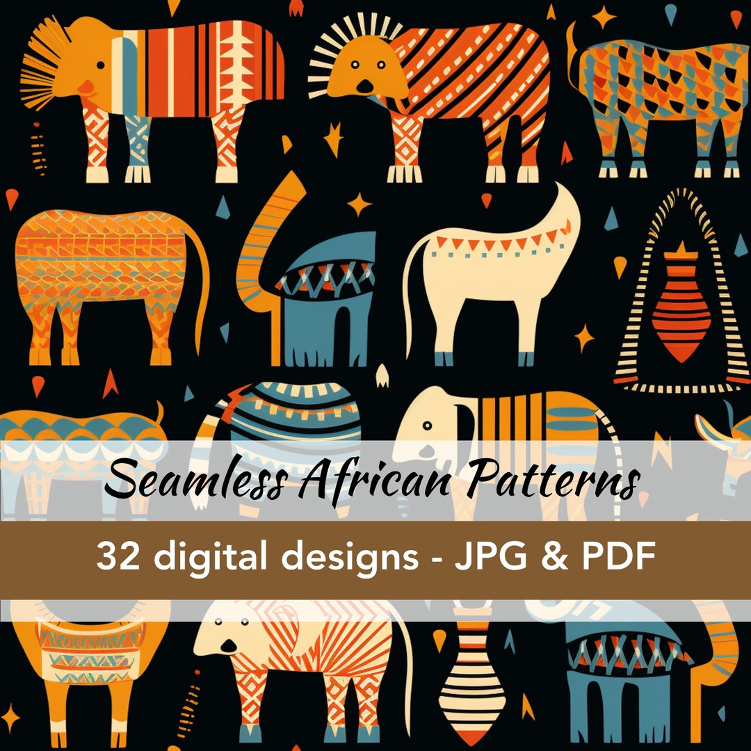 Seamless African Designs | 12" X 12" Digital Patterns | 32 Instant ...