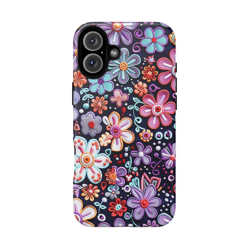 Floral Phone Case Protective Cover: Faux 3D Purple Flowers, Silicone Liner (Shock Resistant, Fits iPhone 14-17 Models) afbeelding 11