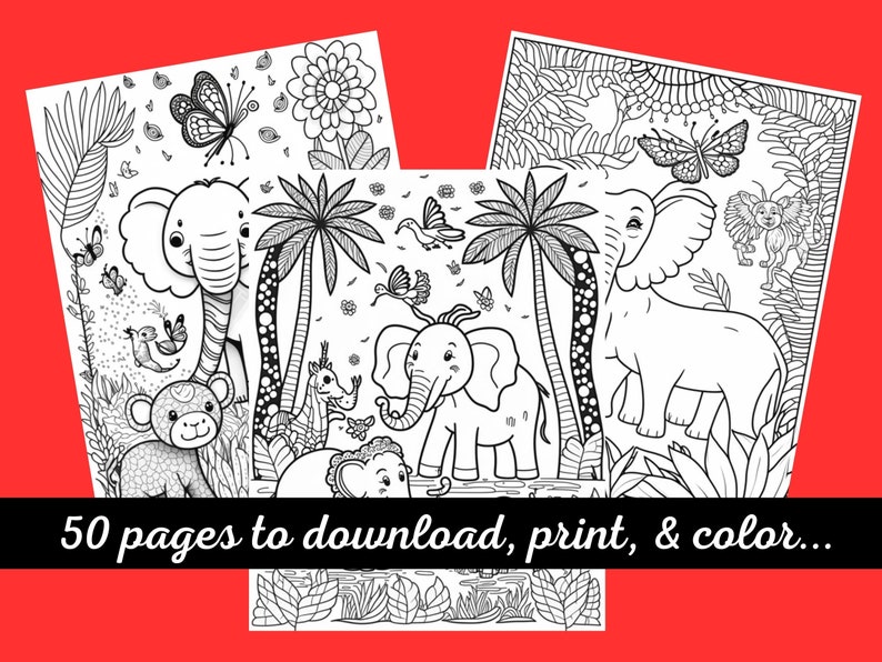 Libro para colorear de animales de la selva: 50 páginas imprimibles ...