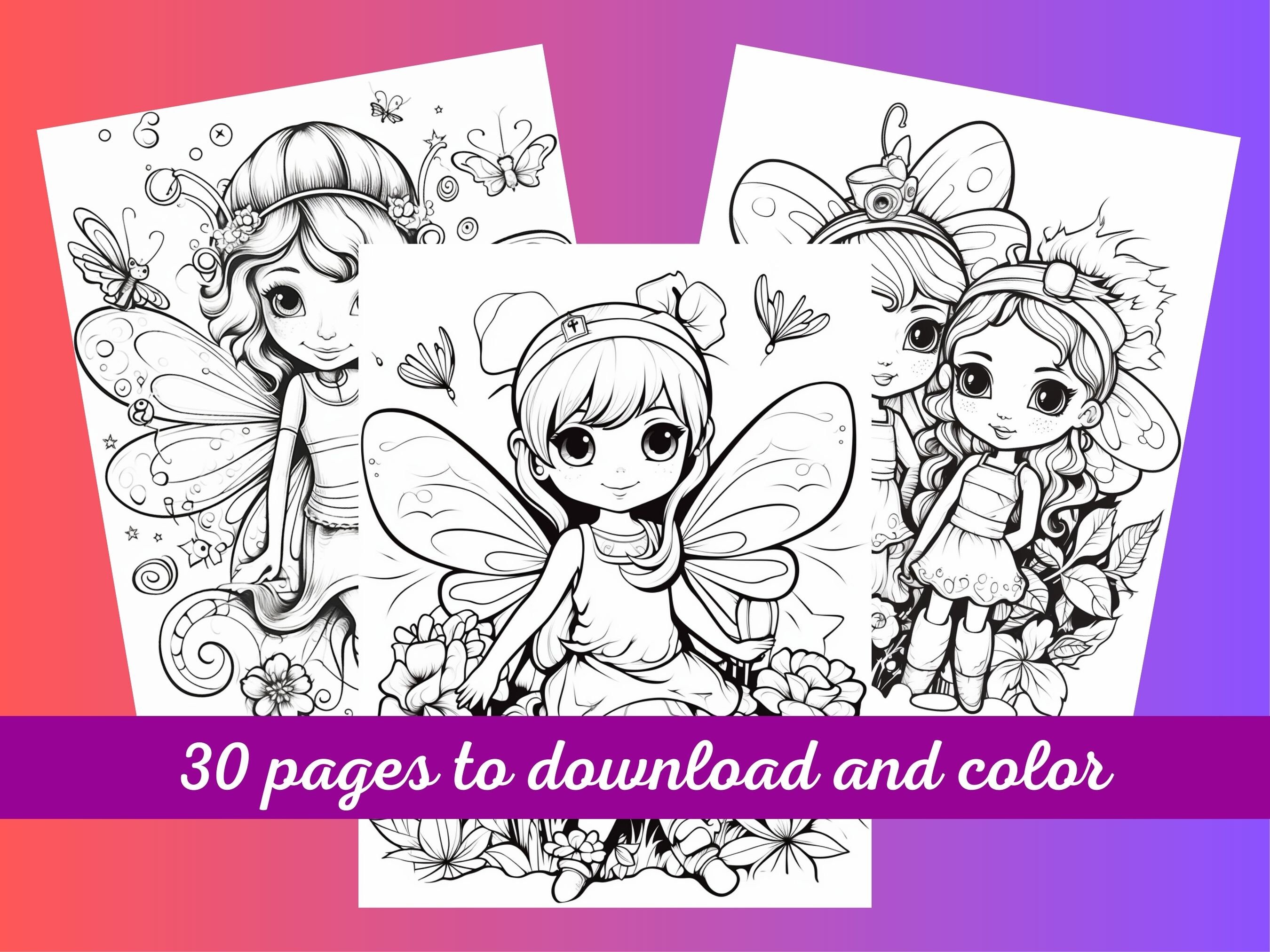 Whimsical Fairy and Dragonfly Coloring Pages 30 Coloring - Etsy