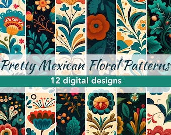 Mexican Floral Pattern Designs: 12" JPG & PDF Files (Digital Download)