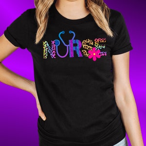 Leopard Nurse with Stethoscope Tee | Unisex Bella+Canva Cotton 3001 T-Shirt | Animal Print Nurse Stethoscope Shirt| Gift for Nurses