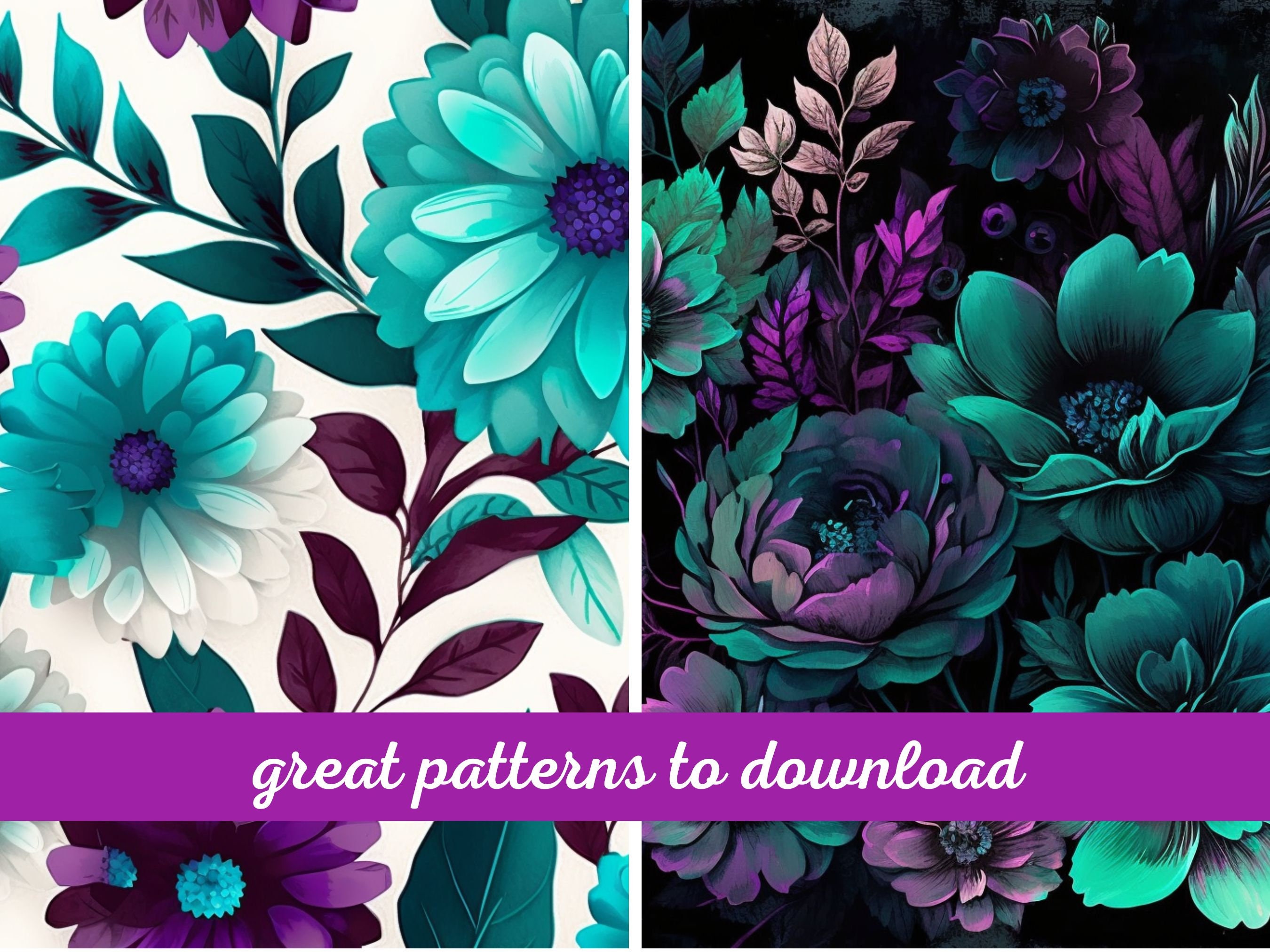 Turquoise and Purple Flower Patterns 12 X 12 Floral Designs - Etsy