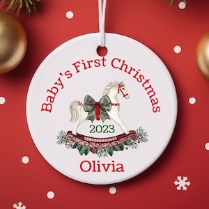 Custom Name Baby&#39;s First Christmas 2023 Ornament Rocking Horse Personalized