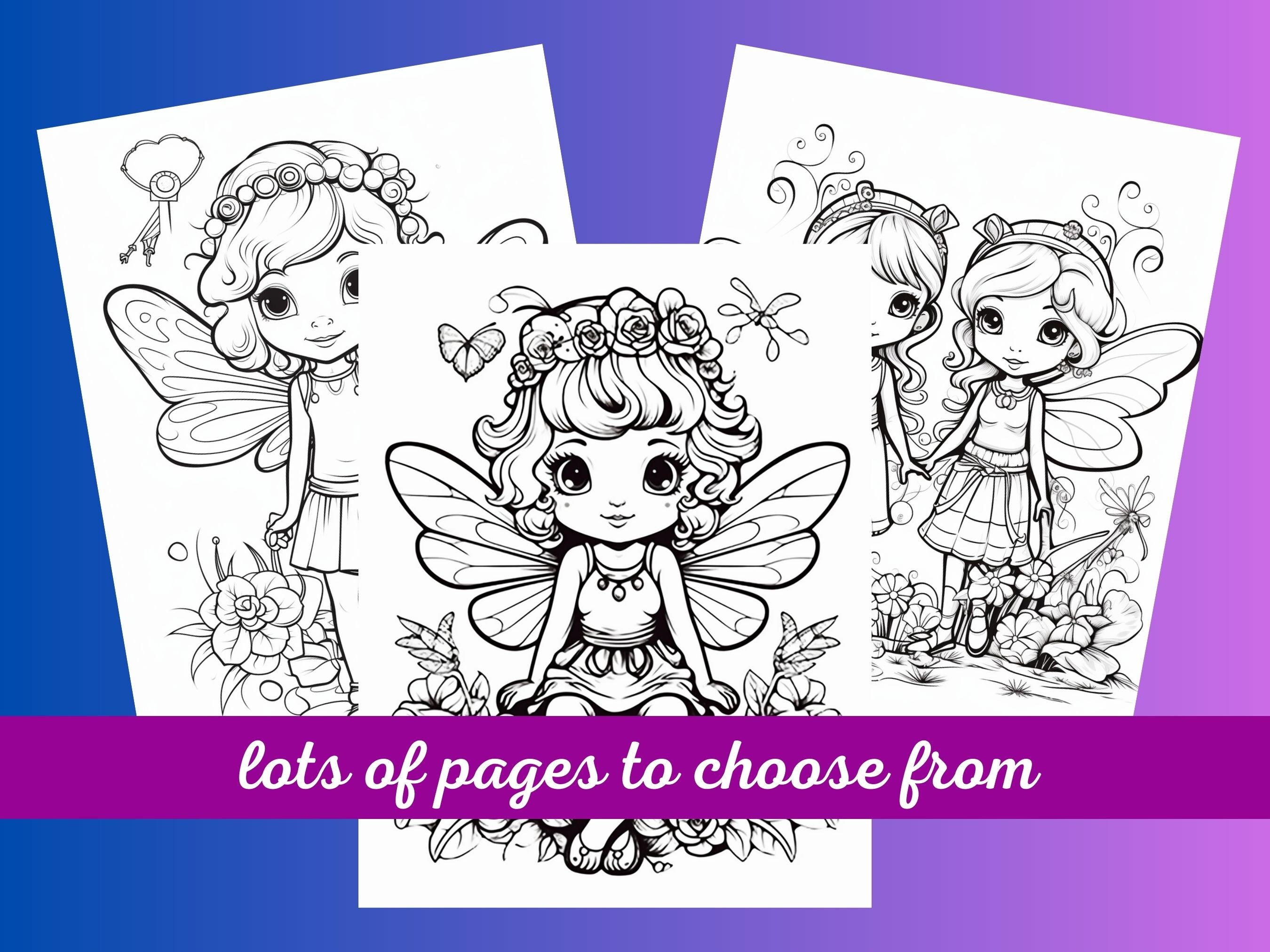 Whimsical Fairy and Dragonfly Coloring Pages 30 Coloring - Etsy