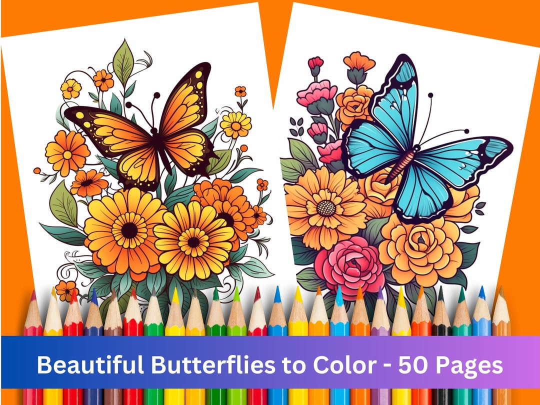 Butterflies and Flowers Coloring Sheets Adult Coloring Book 50 Coloring ...