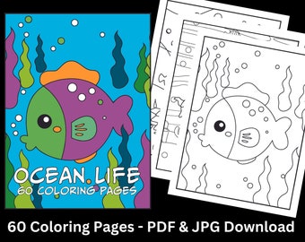 Ocean Life Coloring Book: 60 Printable Pages (PDF & JPG)