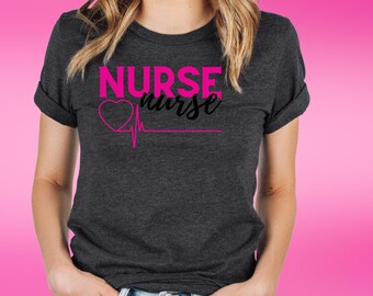 Nurse Shirt Heartbeat T-Shirt: Heather Grey Comfort Tee, Bella+Canvas Cotton (Unisex S-XXL, Medical Gift)