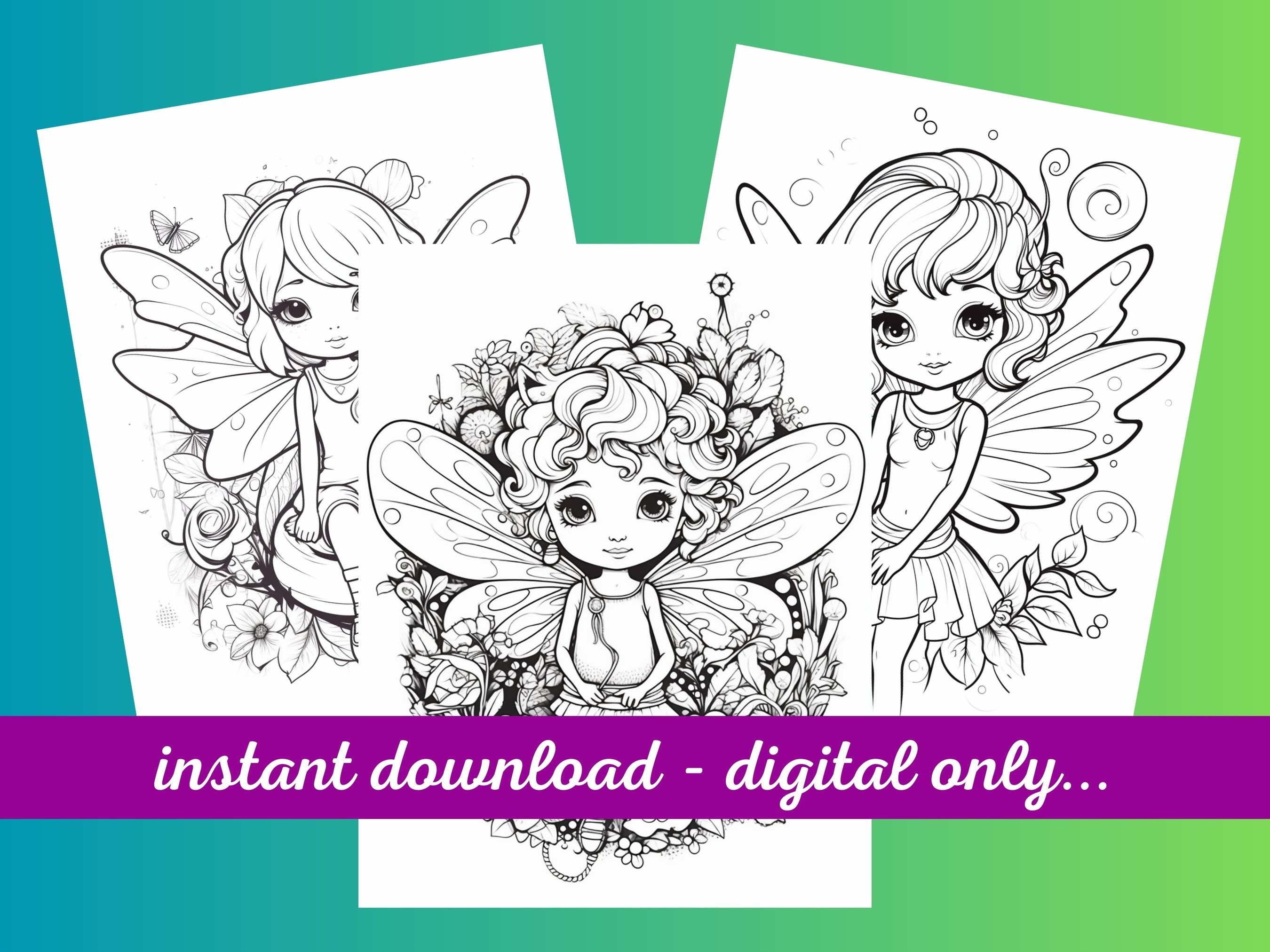 Whimsical Fairy and Dragonfly Coloring Pages 30 Coloring - Etsy