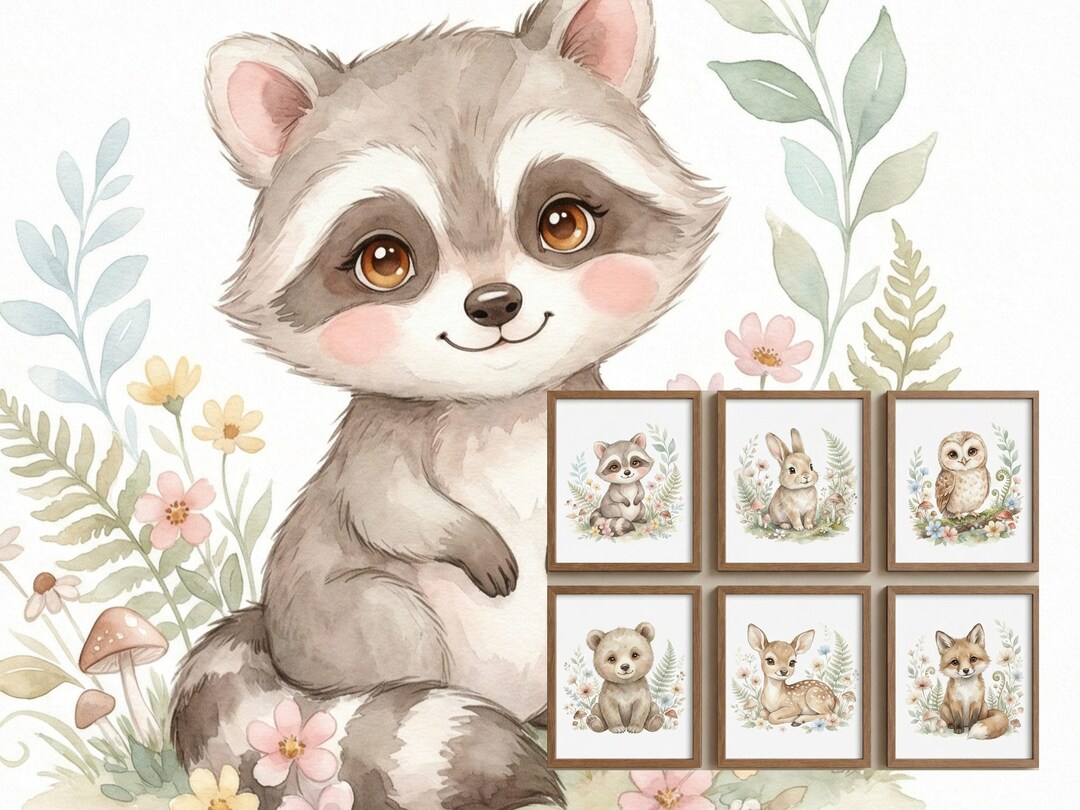 Woodland Nursery Prints Set of 6, Baby Animal Wall Art, Forest Nursery ...