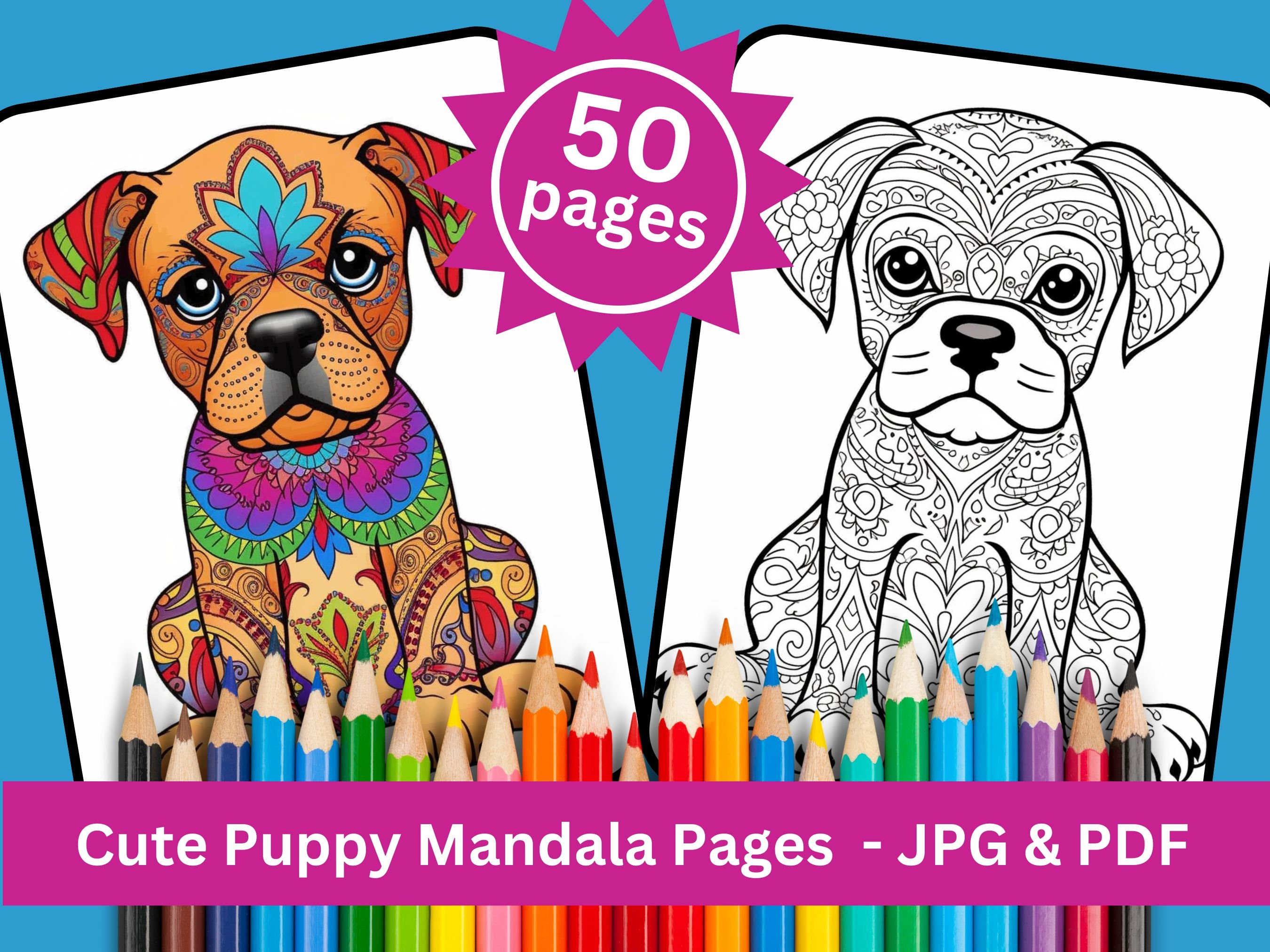 Cute Puppy Mandala Coloring Book Pages 50 Printable PDF & JPG Instant ...