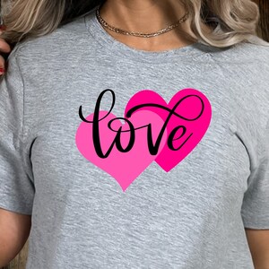 Love & Pink Hearts T-Shirt | Double Heart Tee |  Bella Canvas 3001 Unisex |  Short Sleeve Tshirt | Valentine&#39;s Day Tshirt