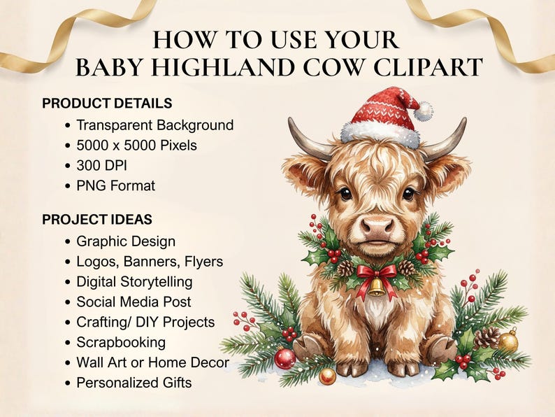 Highland Cow Baby Clipart Bundle, Cute Holiday Pngs, Christmas ...