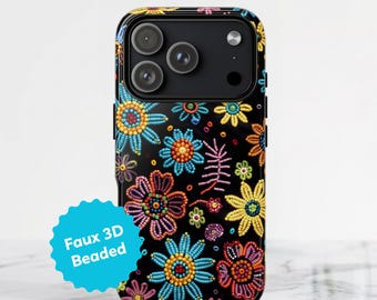 Beaded iPhone Case Bright Floral Beads, Colorful Phone Cover (Fits iPhone 14-17, Polycarbonate & TPU, Glossy or Matte Finish)