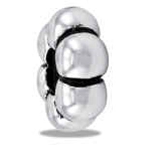 May include: Silver charm bead with a flower design. The bead is made of metal and has a smooth, shiny finish.