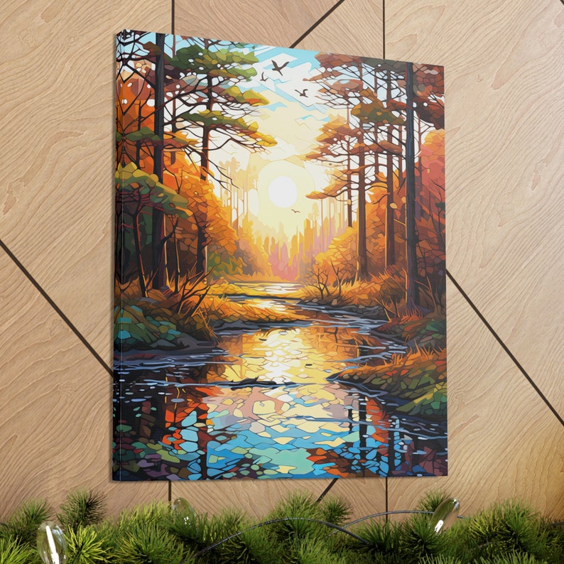 Printed Forest Sunset Landscape Wall Art | Canvas Gallery Wrap ...