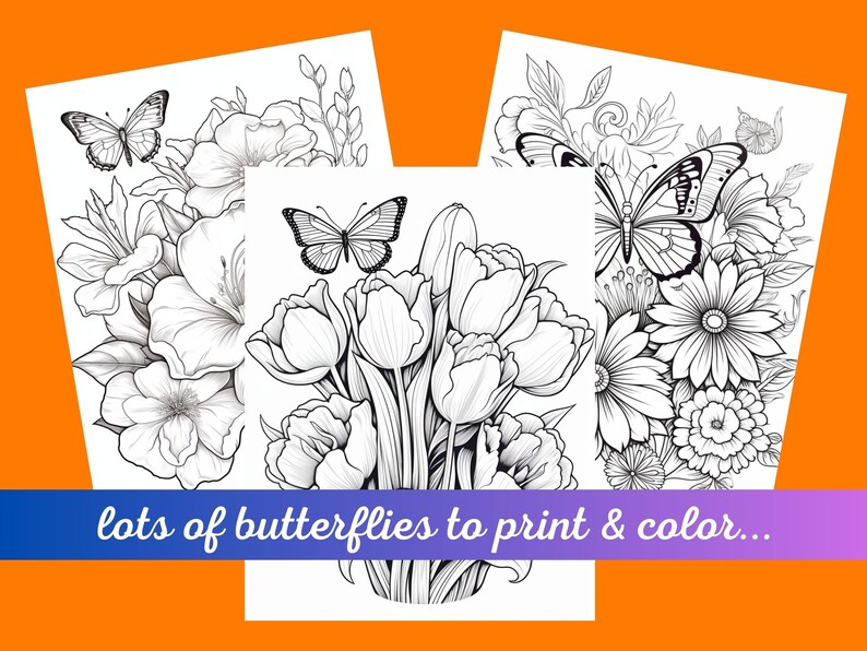 Butterflies and Flowers Coloring Sheets Adult Coloring Book 50 Coloring ...