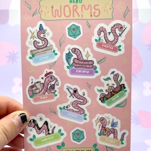 Hero Worms Sticker Sheet- DnD Classes as Worms