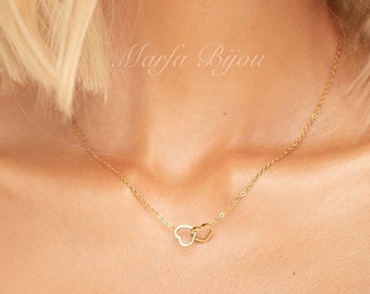 Double Heart Necklace • Intertwined Heart Necklace • Anniversary Gift • Dainty Heart Link Necklace • Minimalist Gold Heart Necklace • Gift