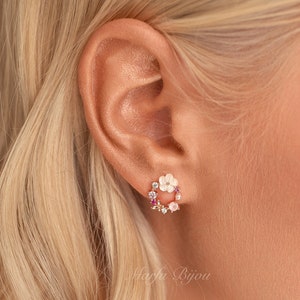 Tiny Wreath Earrings In Sterling Silver Stud Earrings Flower Dainty Earrings Gift For Her Gold Earrings Braidsmaid Gift Dainty image 1