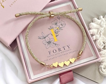 20th • 30th • 40th • 50th • 60th Birthday Gift For Her • Decades Heart Bracelet Gift • Women’s Bracelet Birthday Gift • Sister Gift