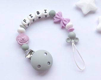 Personnalisé Bébé Tétine Silicone Clip//Mannequin//Chaîne Baby Shower//rose Dummy Clip