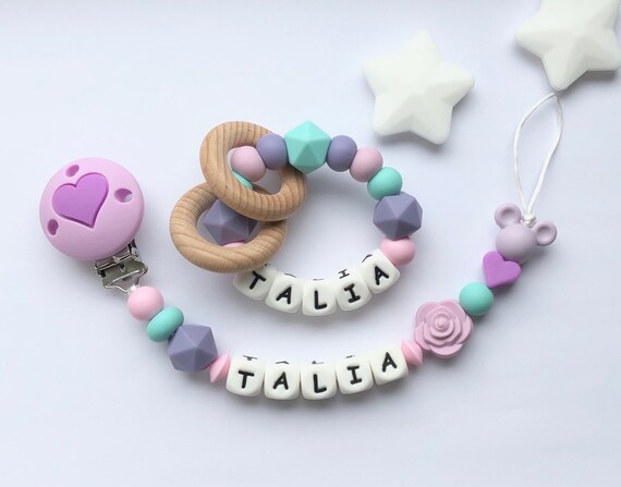 Beautiful Summer Pastel Rainbow Personalised Dummy Clip