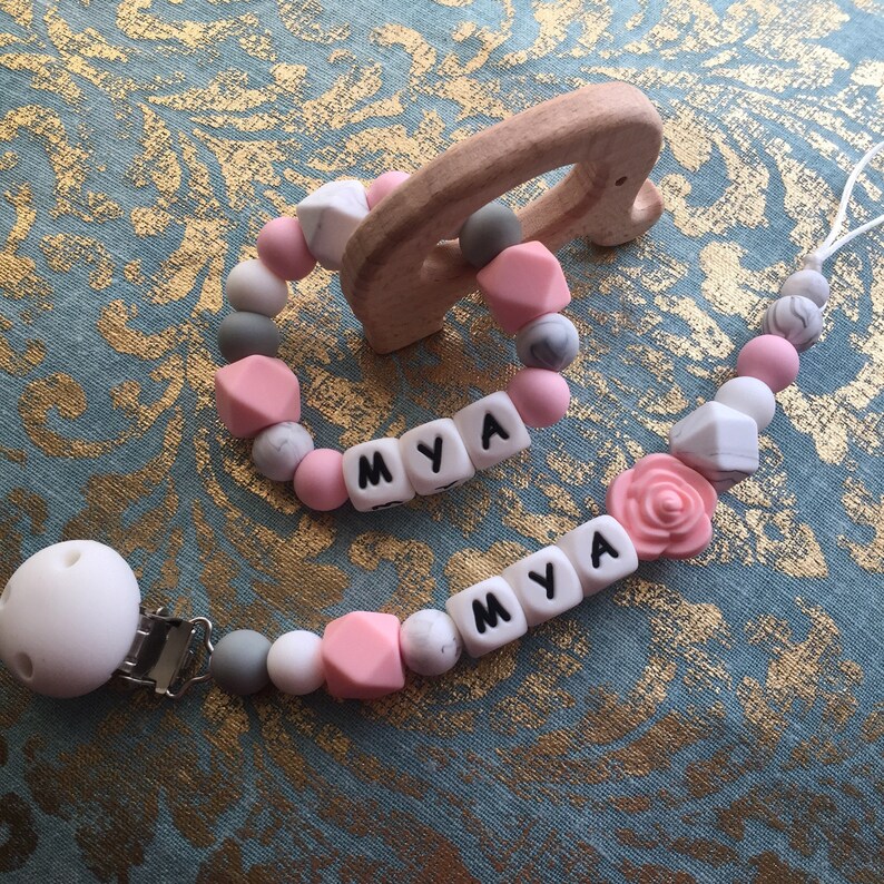 personalised dummy clip and teether