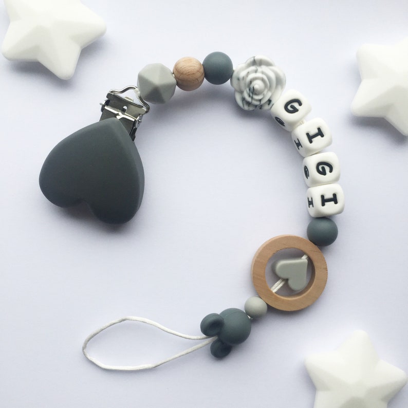 personalised baby bow dummy clip with or without mam adapter