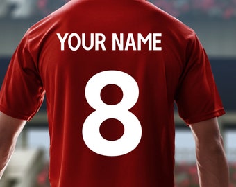 Custom Iron-On Sports Jersey Name & Number Decals – Liverpool Font, Premier League Style, 28 Colors, Easy to Apply Heat Transfer Vinyl